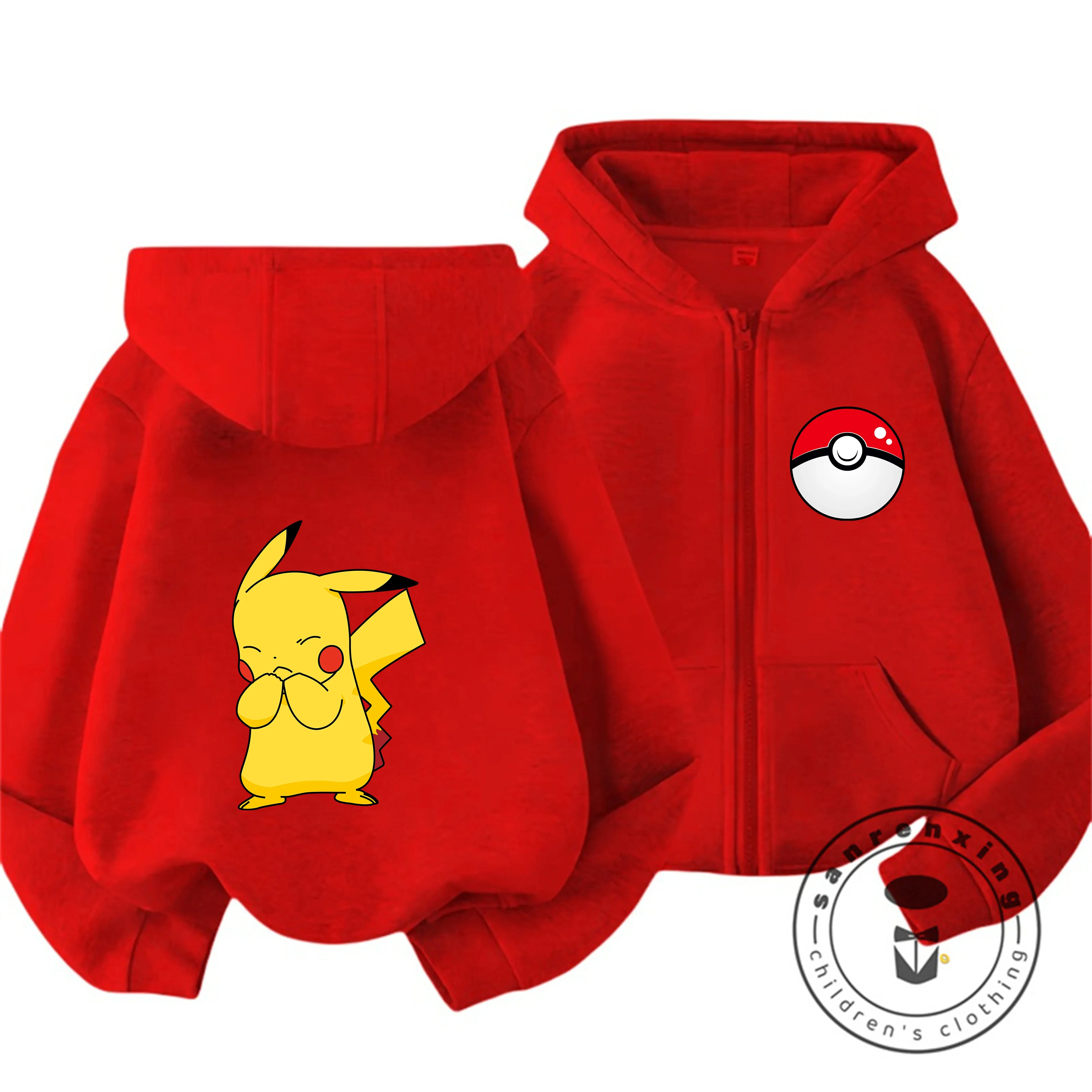 

Милая толстовка с капюшоном на молнии с изображением Пикачу, новинка, для мальчиков и девочек 3-14 лет, осенне-зимняя, кавайная, популярная, модная, детская
