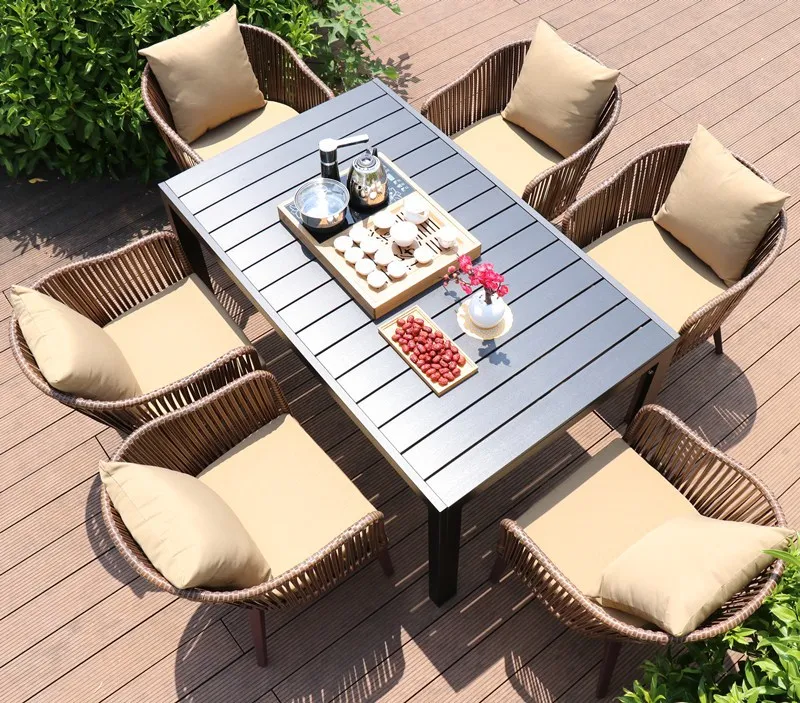 

Simple and modern outdoor tables and chairs, courtyard rattan woven tables and chairs, outdoor dining tables and chairs