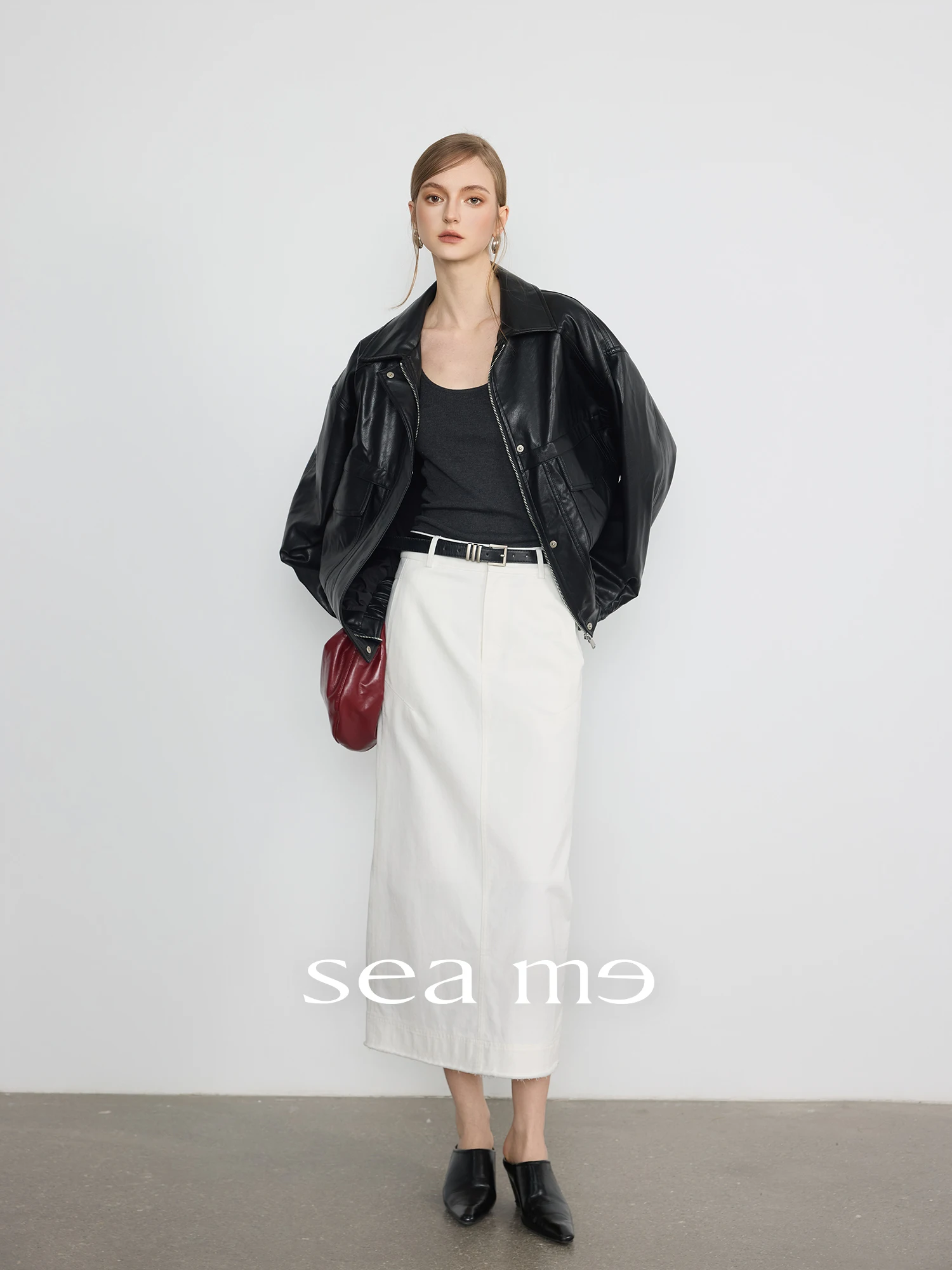 Giacca Classica Retrò da Moto da Donna con Spalle Scivolate, Texture Opaca, Stile Semplice, Maniche Lunghe, in Pelle PU