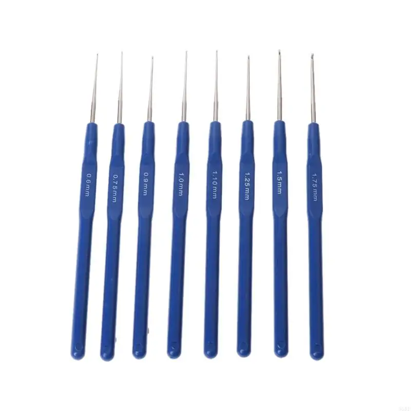 55KF 8pcs Metal Knitting Needles Crochet Hooks Kits With Ergonomic Grips 0.6-1.75mm