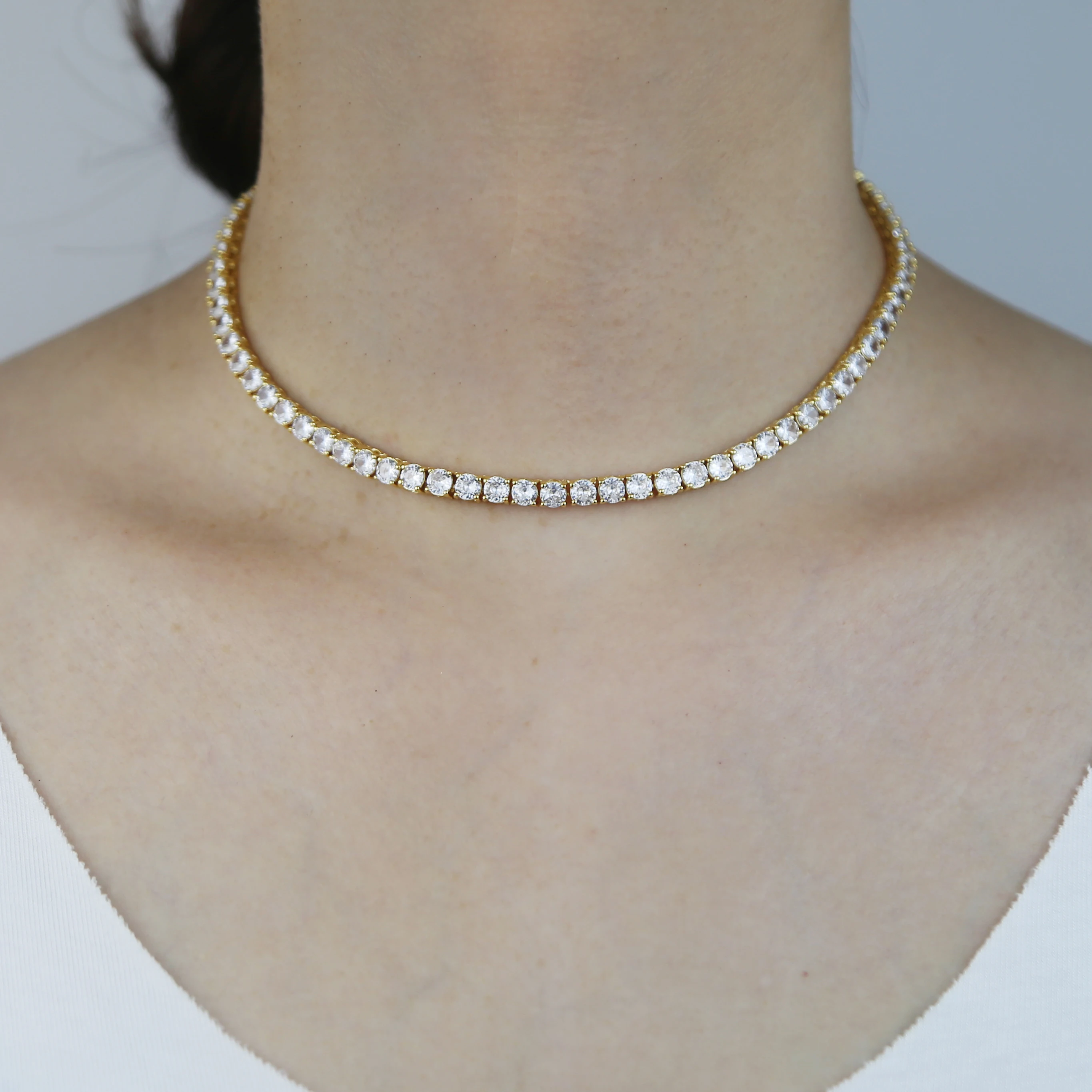 4MM CZ Tennis Chain Necklace For Lady Luxury Bling Cubic Zirconia Full Paved 1 Row Wedding Sexy Chokers Iced Out Women Jewelry