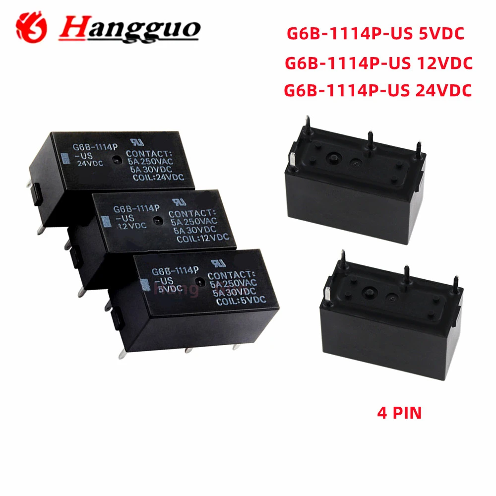 5PCS/Lot Original G6B-1114P-US 5A 4PIN G6B-1174P 8A 4PIN 5V 12V 24V G6B-2114P-US-24VDC DC5VDC  12VDC 5A 6PIN Relay