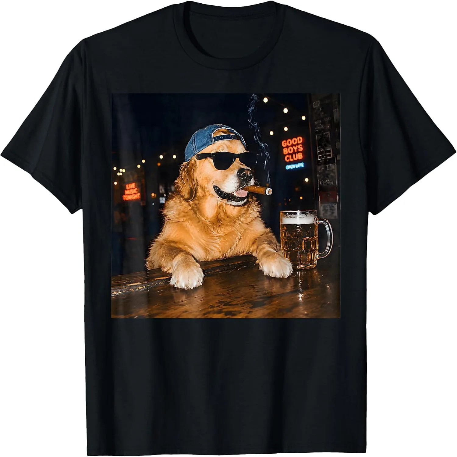 Golden Retriever Drinking Beer Meme Funny Dog Smoking Cigar T-Shirt