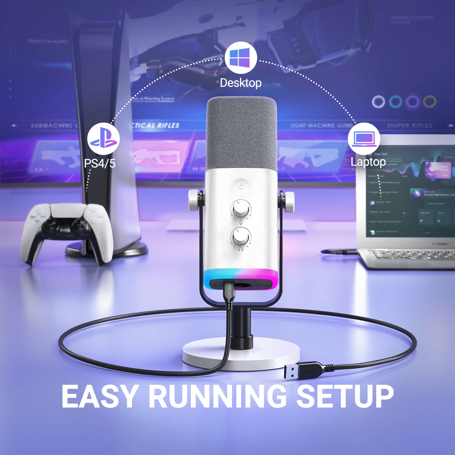 FIFINE XLR/USB 다이나믹 마이크헤드폰 잭/RGB/음소거 포함,스트리밍 게임 녹화... - 4