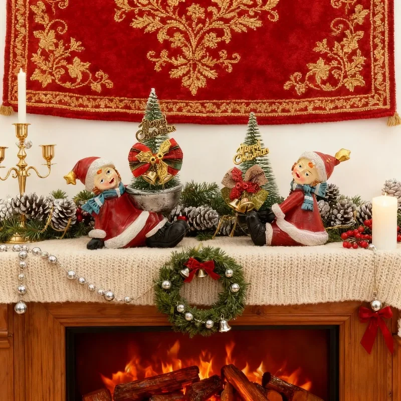 

New Christmas Tree Girl Statue Resin Craft Holiday Party Prop Home Decor Tabletop Ornament For New Year