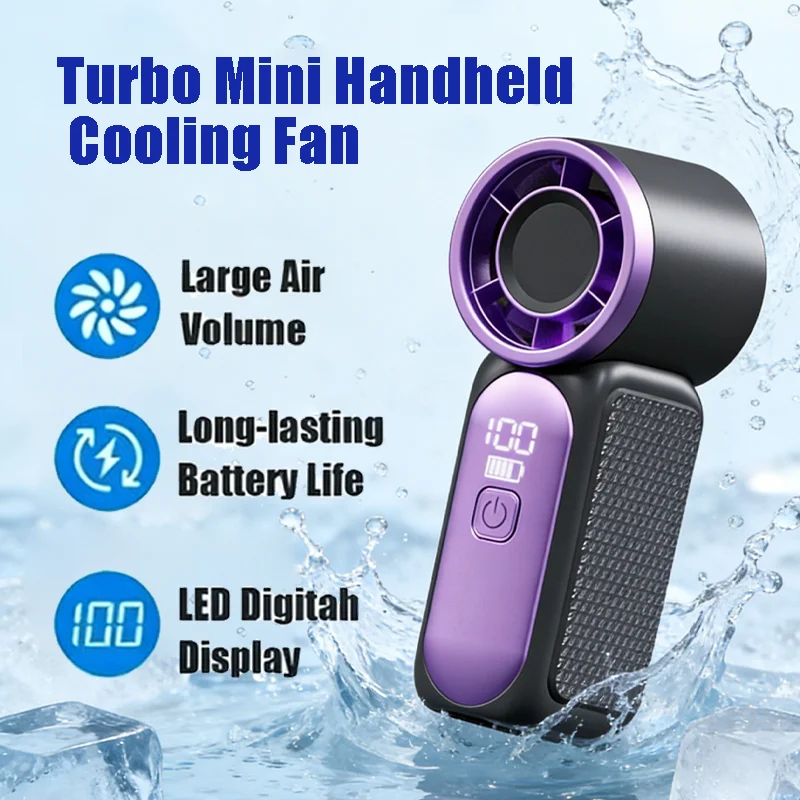 

Foldable Turbo Cooling Mini Fan Lightweight Handheld 5 Wind Levels High Speed Wind USB C Rechargeable Extra Long Battery