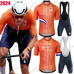 Netherlands National Team 2024 Cycling Jersey Set Dutch World Champion Cycling Clothing Road Bike Shirts Suit Bib Shorts MTB