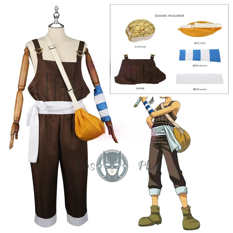 

Anime UUsopp Cosplay Costume Brown Rompers Uniform T-shirt Scarf Full Set Adult Man Carnival Halloween Suit 5PCS Accessories