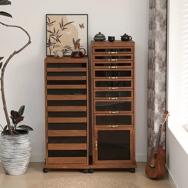 

New walnut solid wood leather-free dental cabinet Wenwan jewelry tea set, tea storage cabinet, floor-to-ceiling tea cabinet