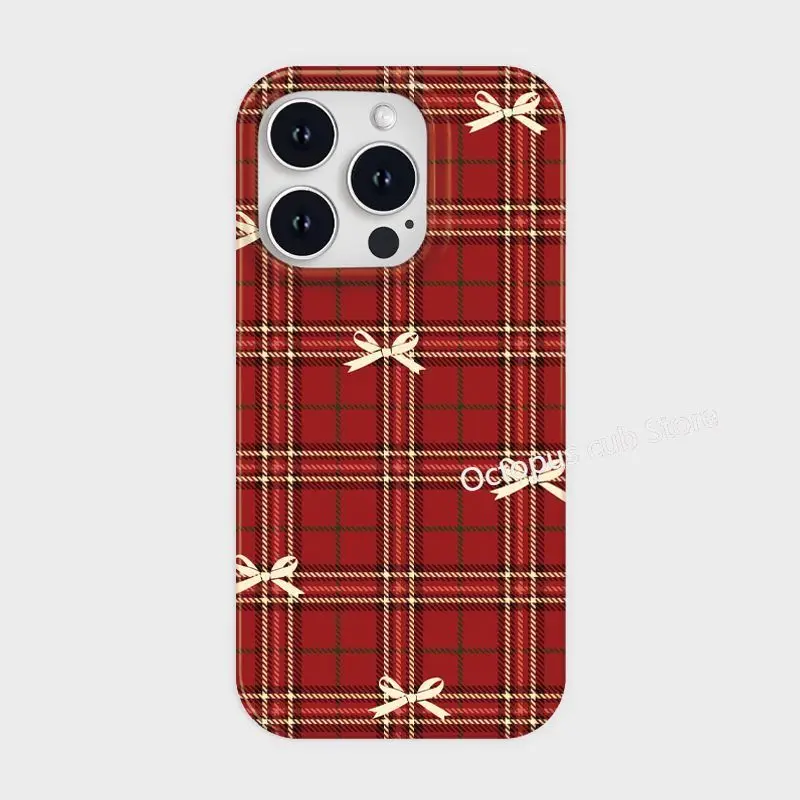 Plaid Bow Mobile Phone Case for IPhone 16 15 14 Pro Max Creative Holiday Phone Case for IPhone 13 12 11 XR XS MAX Christmas Gift