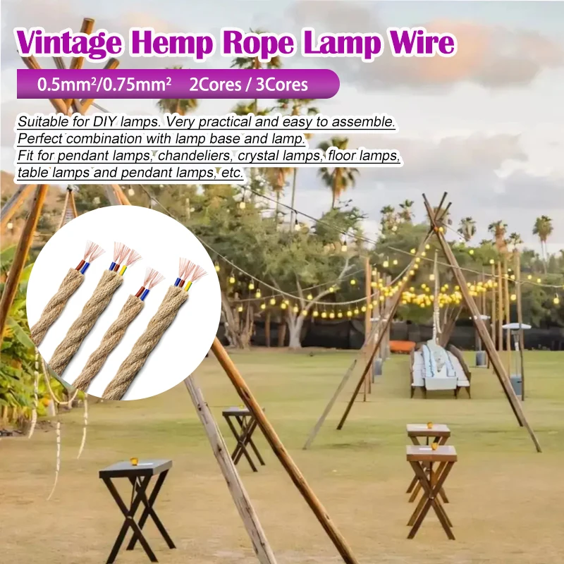 

1-10M Vintage Hemp Rope Lamp Wire Line 2/3 Cores 0.5/0.75mm² PVC Insulated Twisted Electric Cable For DIY Retro Light Bar Decor