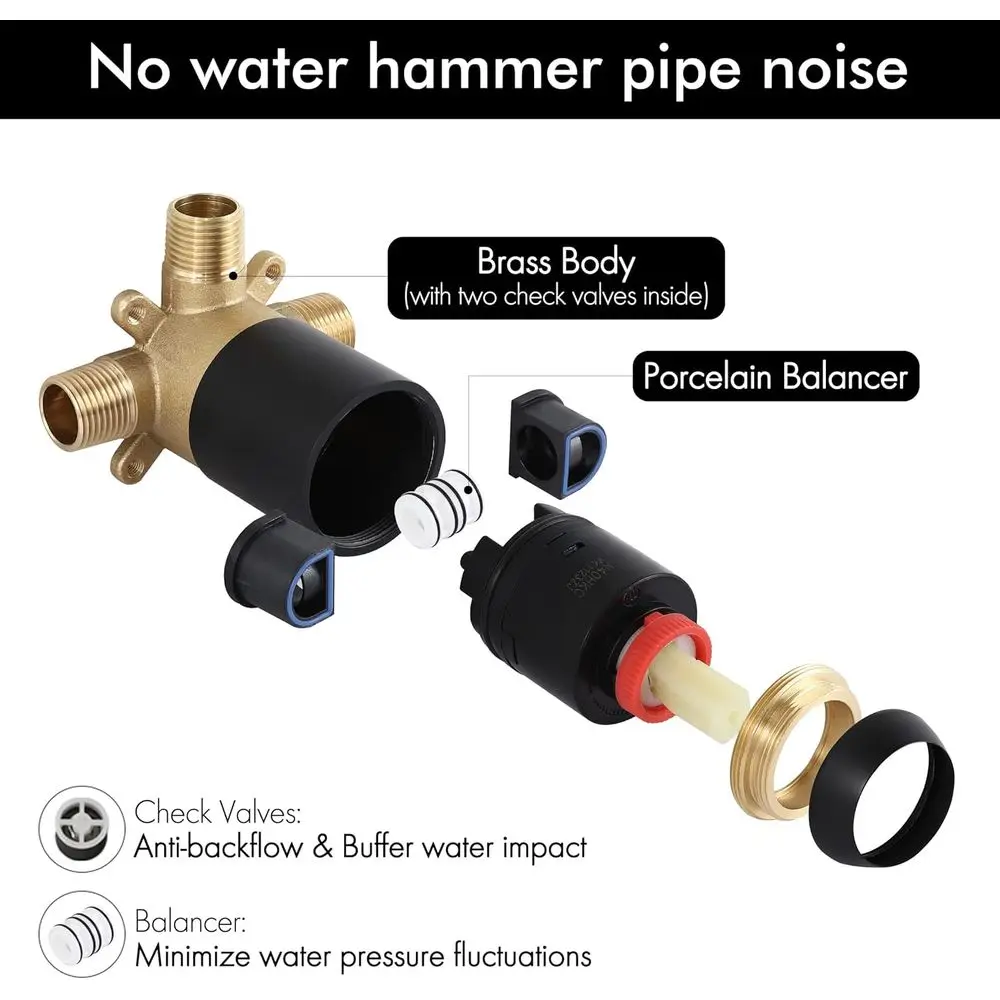 نظام دش مطري مثبت على الحائط باللون الأسود مع صمام توازن الضغط ومجموعة الكسوة، XB6202F18-BK #5