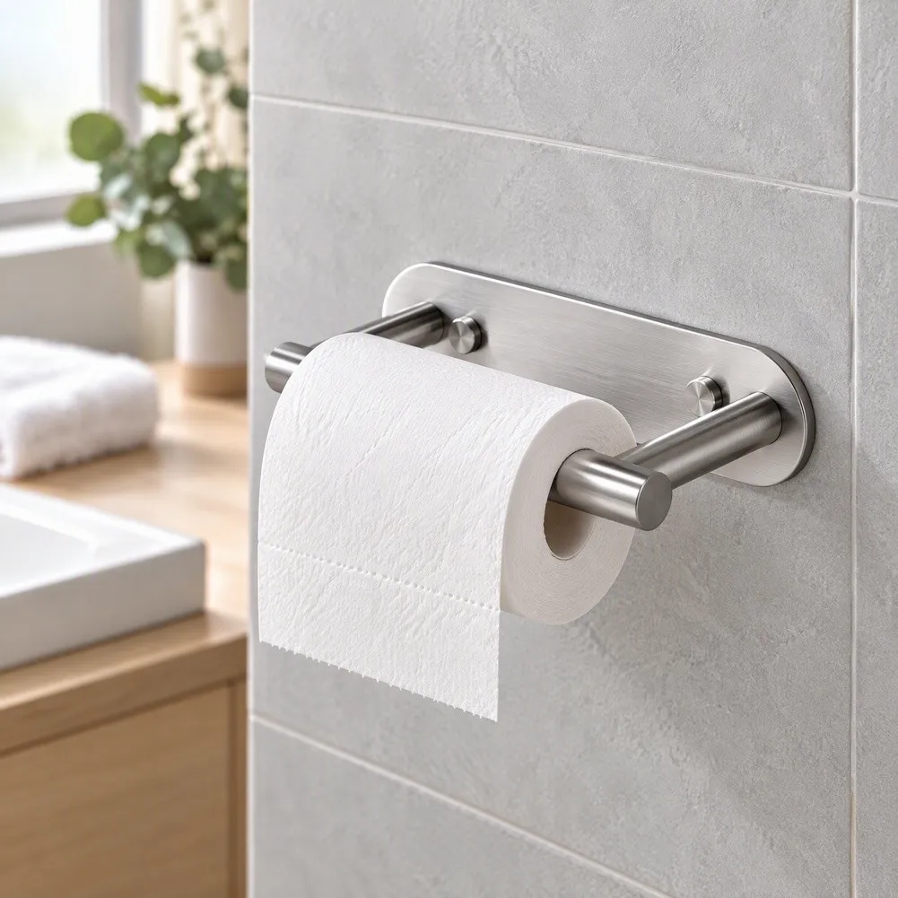 Practical Stainless Steel Toilet Paper Holder Mount Rotating Rustproof Water Resistant Drill Free Bathroom Roll Holder Rack