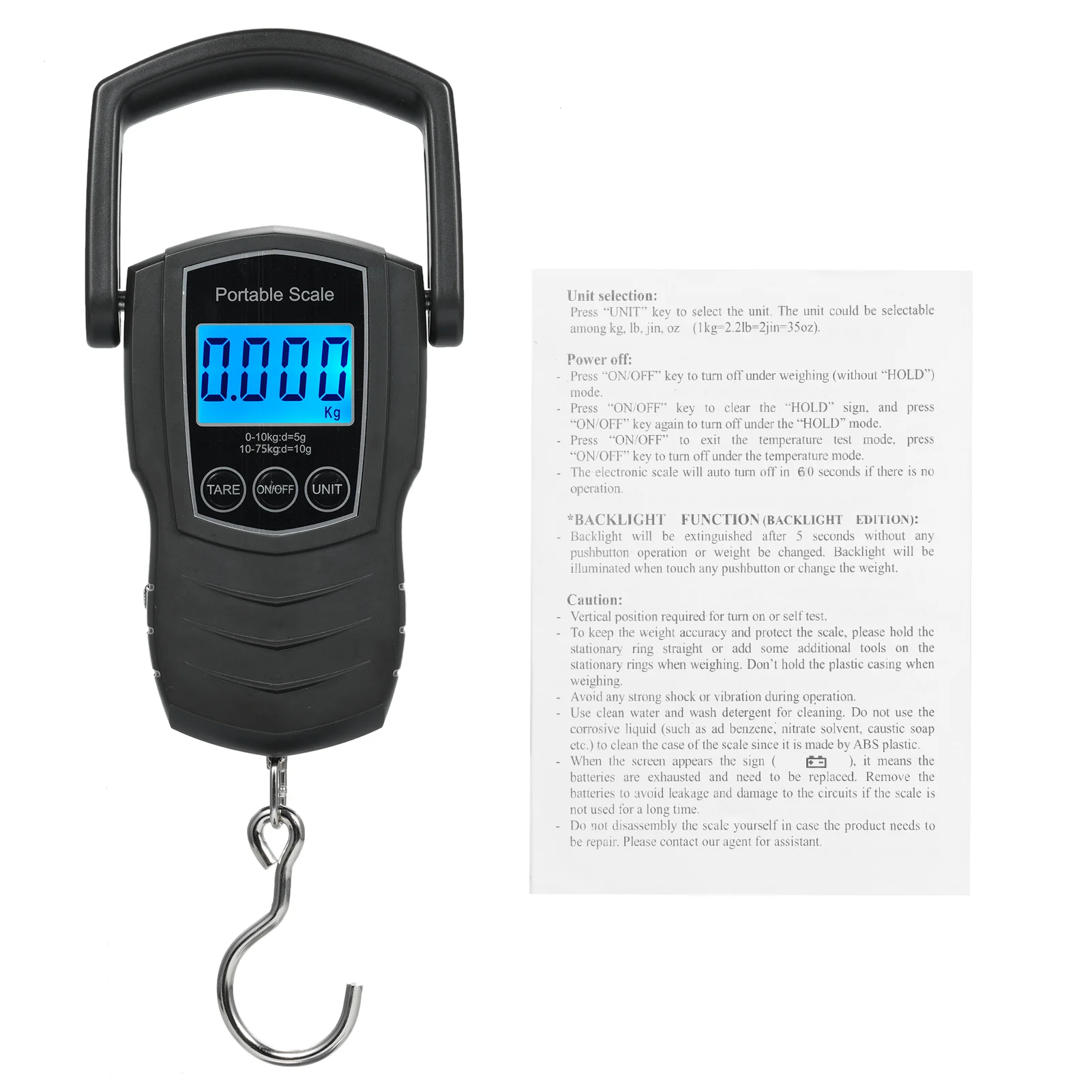 75Kg/165Lb 50Kg/110Lb Digital Luggage Scale for Travel Fishing ScaleSuitcase Scale Can Kg/Lb/Jin/Oz 4 Units +1.5M Measuring Tape