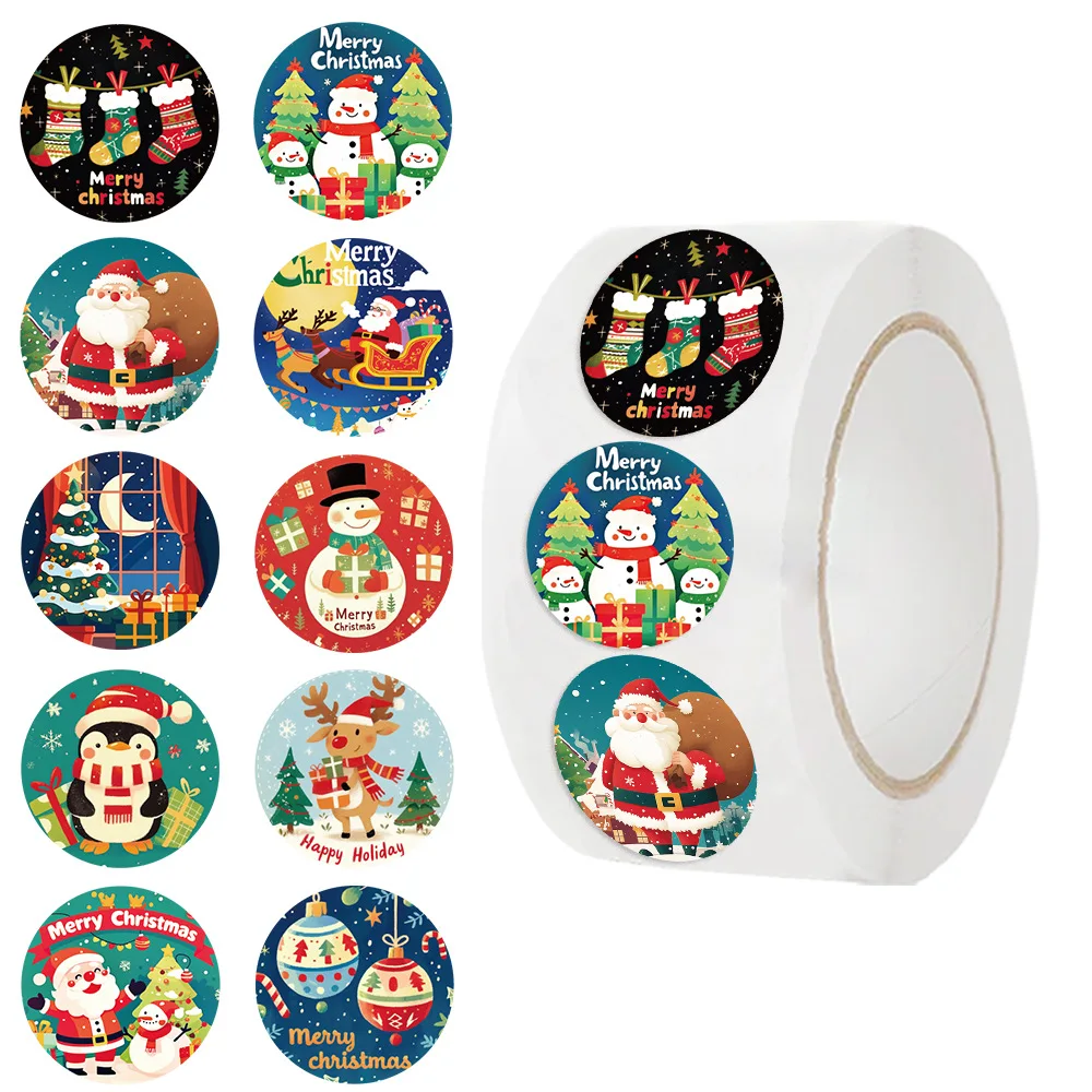 500pcs/Roll Christmas Santa Claus Cartoon Sealing Sticker DIY PVC Laptop Decals Decoration Stiker Reward Gift Toys