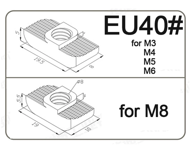 10 teile/los m3 m4 m5 m6 m8 eu20 #30 #40 #45 # Schlitz Schiebe t Mutter Hammer Tropfen in Mutter fester Stecker Aluminium Extrusion. – Detail 3