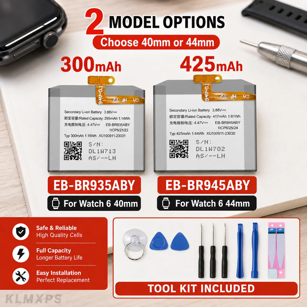EB-BR935ABY EB-BR945ABY High Quality Battery For Samsung Galaxy Watch 6 40mm 44mm SM-R930 SM-R935 Smart Watch + Tool Kit
