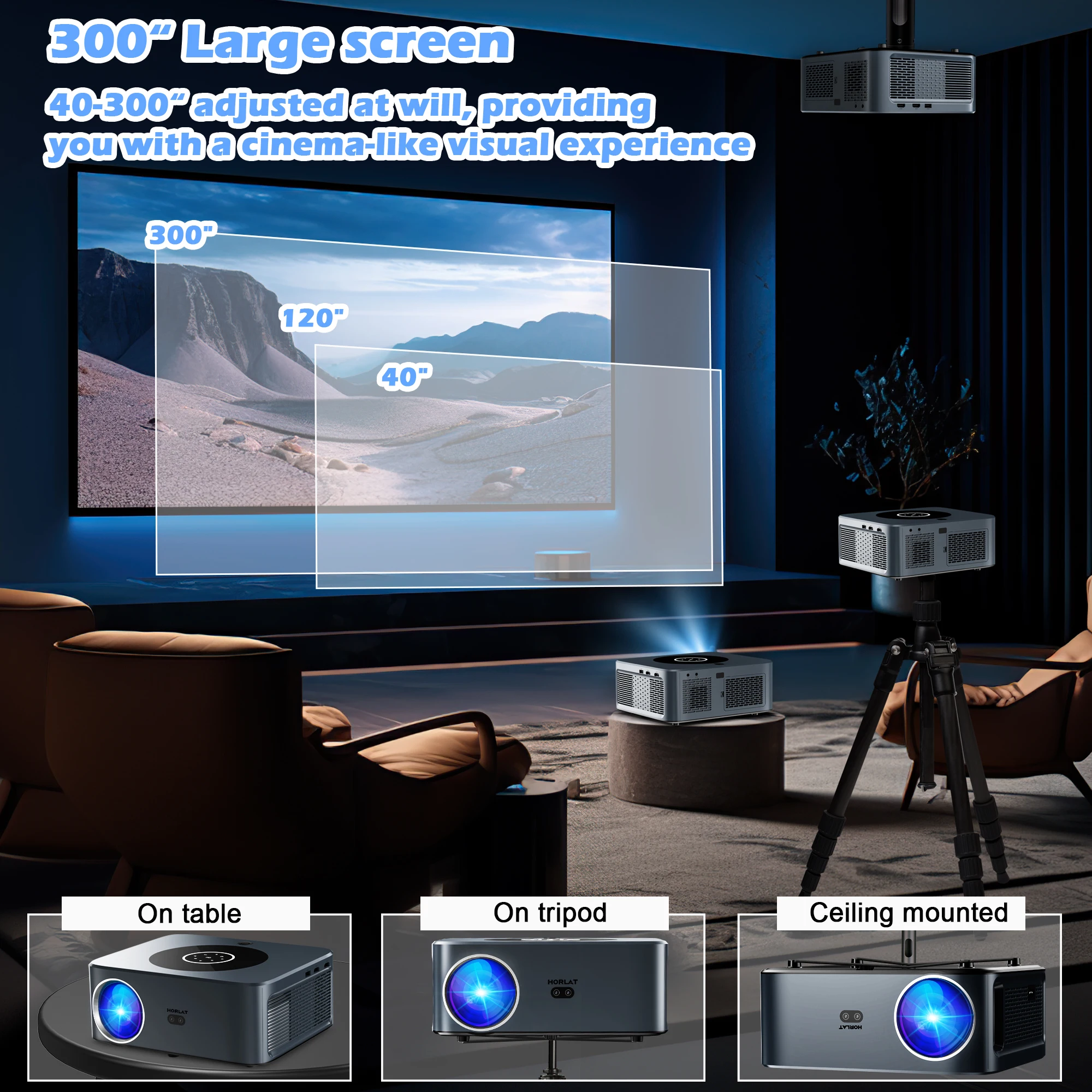 Imagem -05 - Horlat-projetor Full hd 4k Foco Automático 1920x1080p Android Bluetooth 5g Wi-fi Led Video Beamer Suportado Smart Home Theater