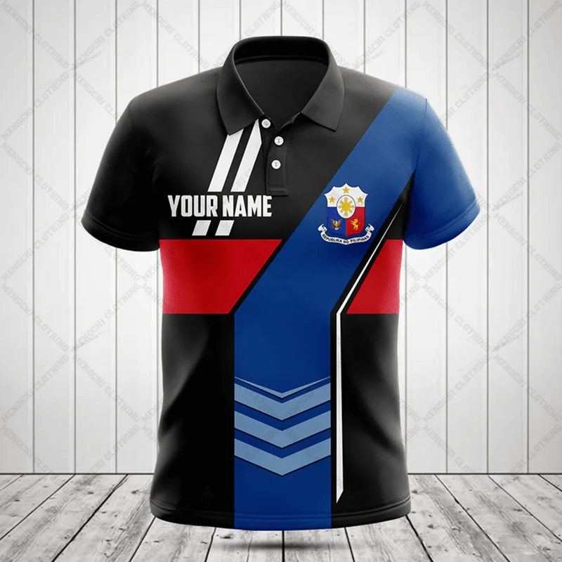 Philippines Flag & Coat of Arms Customized Polo Shirts Summer Casual Streetwear Men\'s Fashion Loose Jersey Plus Size Sportswear