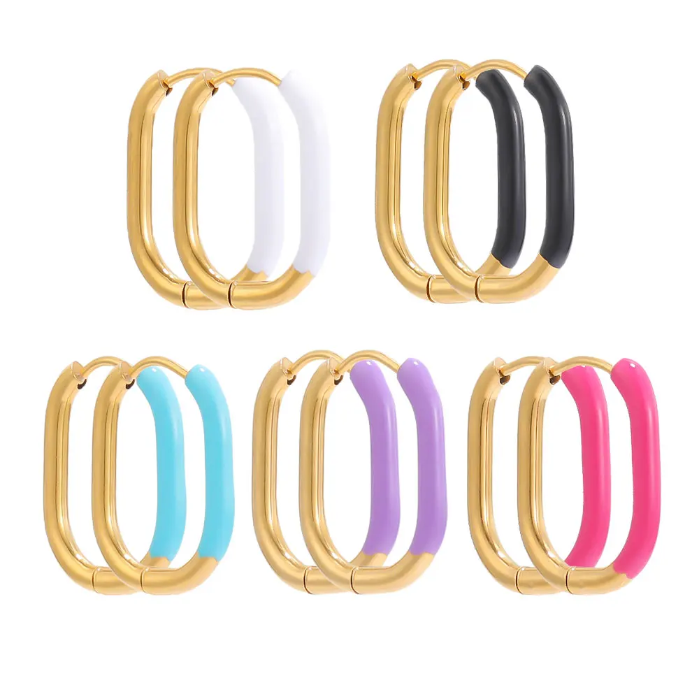 1 Pair Stainless Steel Enamel Women Hoop Earrings Gold Color Ear Cuff Jewelry Gifts Supplies