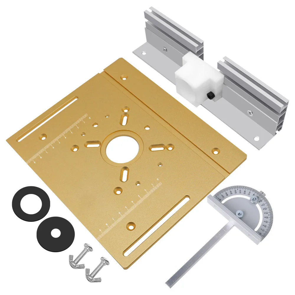 Aluminum Router Table Insert Plate W/ Miter Gauge for Woodworking Benches Table Saw Multifunctional Trimmer Engraving Machine