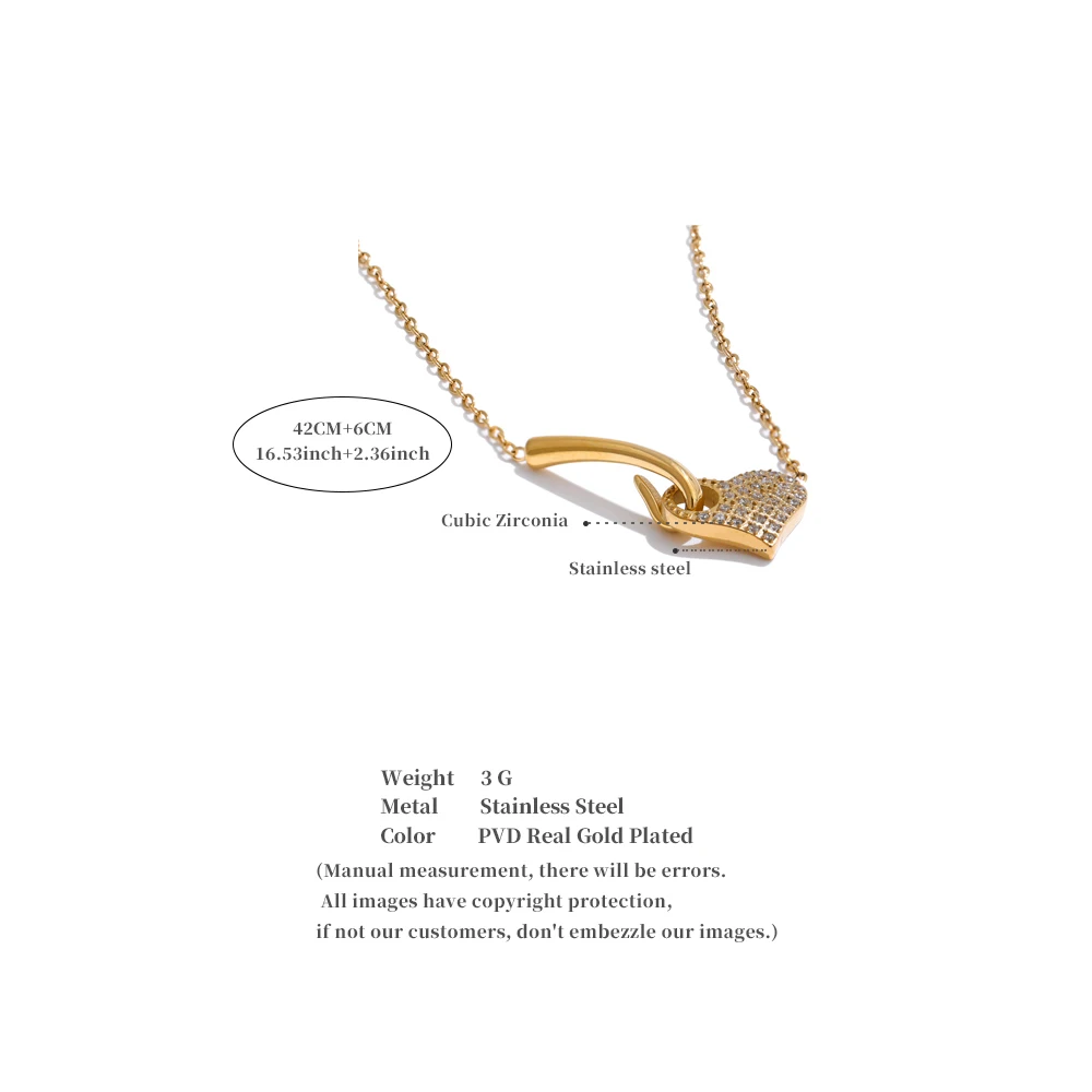 Yhpup High Quality Shiny CNC Cubic Zirconia Heart New Design Golden Necklace Exquisite Jewelry Pendant Valentine\'s Day Gift 2025