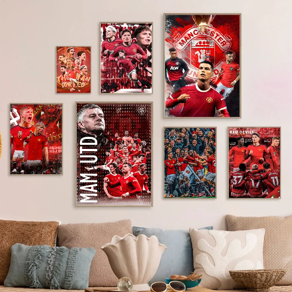 M-Manchester U-United F ملصقات الأفلام الكلاسيكية ، ملصق ورقة بيضاء ، غرفة تصنعها بنفسك ، بار ، مقهى ، فن جمالي ، لوحة جدارية