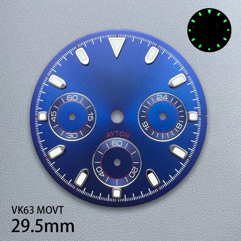 Cadran Panda DTN avec Logo S, 29.5mm, adapté au mouvement VK63, vert lumineux, rayon de soleil/mat, accessoires de montre de haute qualité