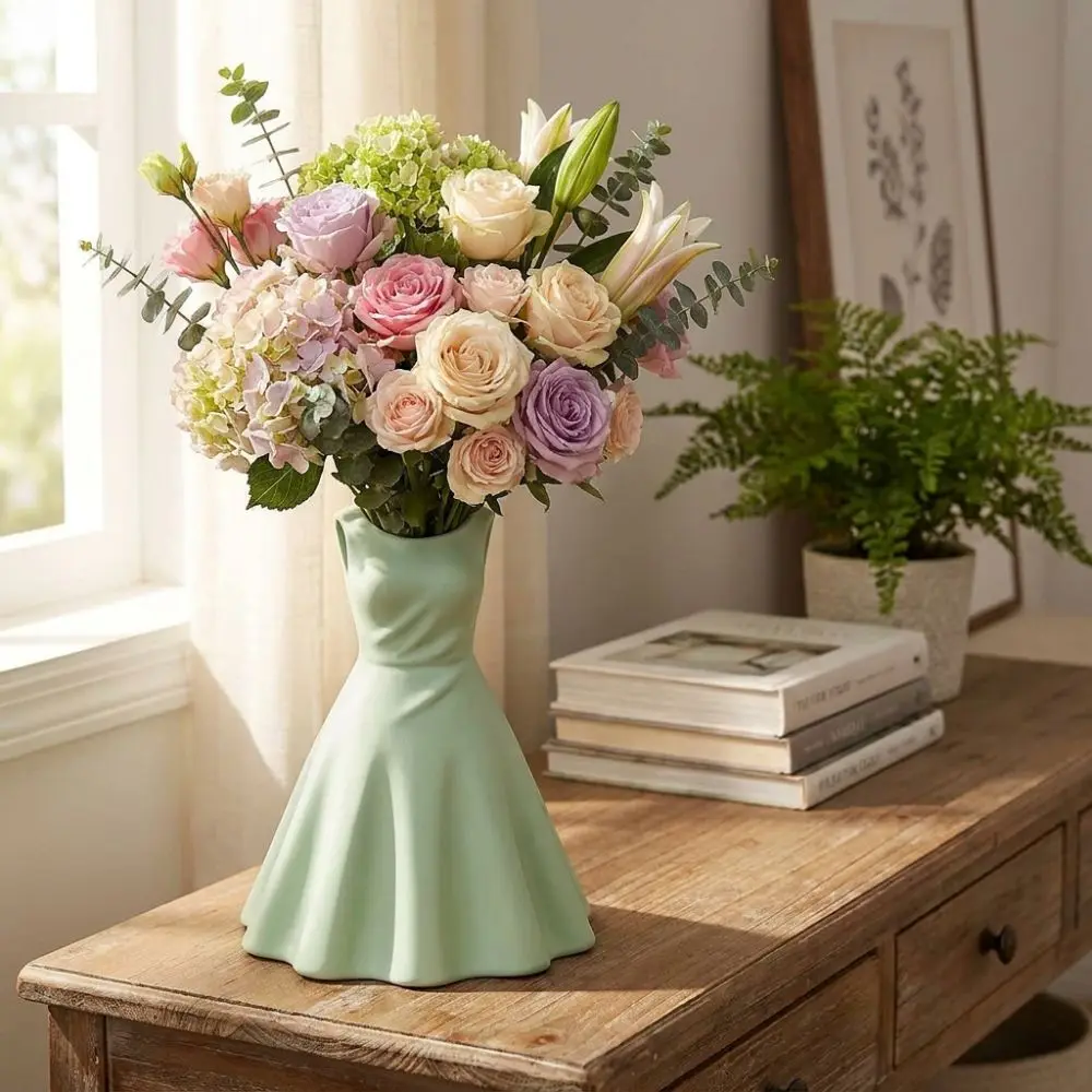 3D Printed Princess Dress shape Vase Plastic Romantic Skirt Pencil Holder Creative Desktop Ornament Wedding Decoration