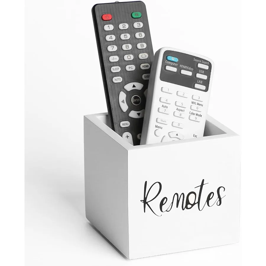 حامل جهاز التحكم عن بعد الخشبي، منظم التحكم عن بعد للتلفزيون لطاولة غرفة النوم المنزلية، تخزين سطح المكتب متعدد الأغراض، أبيض S لـ 2 أو 3 R