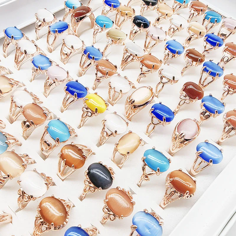 20 teile/los Großhandel Mix Farbe Opal Fingerringe für Frauen Mode oval großen blauen Stein hohl Design Schmuck Party Hochzeits geschenke – Detail 5