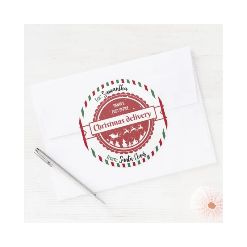 Custom Gift Handmade Decoration Christmas Special Delivery From Santa Classic Round Sticker Party Supplies Baby Shower