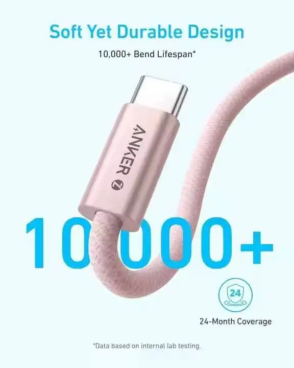 Anker Zolo 240W Type C Fast Charging Cable USB C to USB C Cable Braided and Dirt-Free Slim Connector for iPhone 16 Series