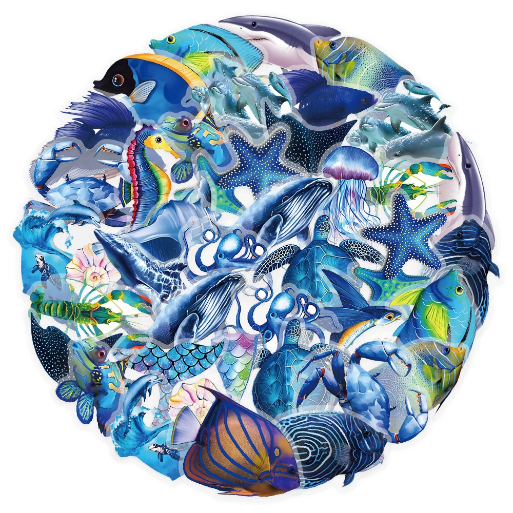 

10/50PCS Fish Shark Jellyfish Blue Marine Animal Sticker Decal Personalized Creative Refrigerator Water Cup Guitar DIY Graffiti