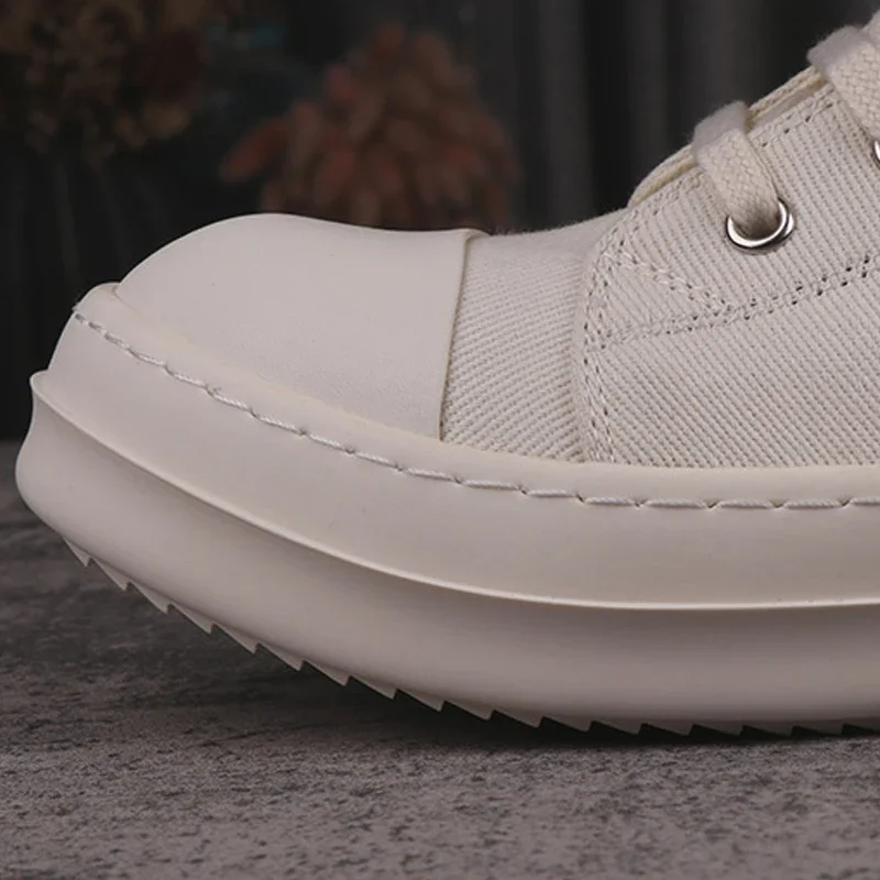 24ss Designer Brand Rick Canvas Shoes Pentagram Embroidery Owens Shoes For Women Lace-up White High-Top Casual RO Male Sneakers