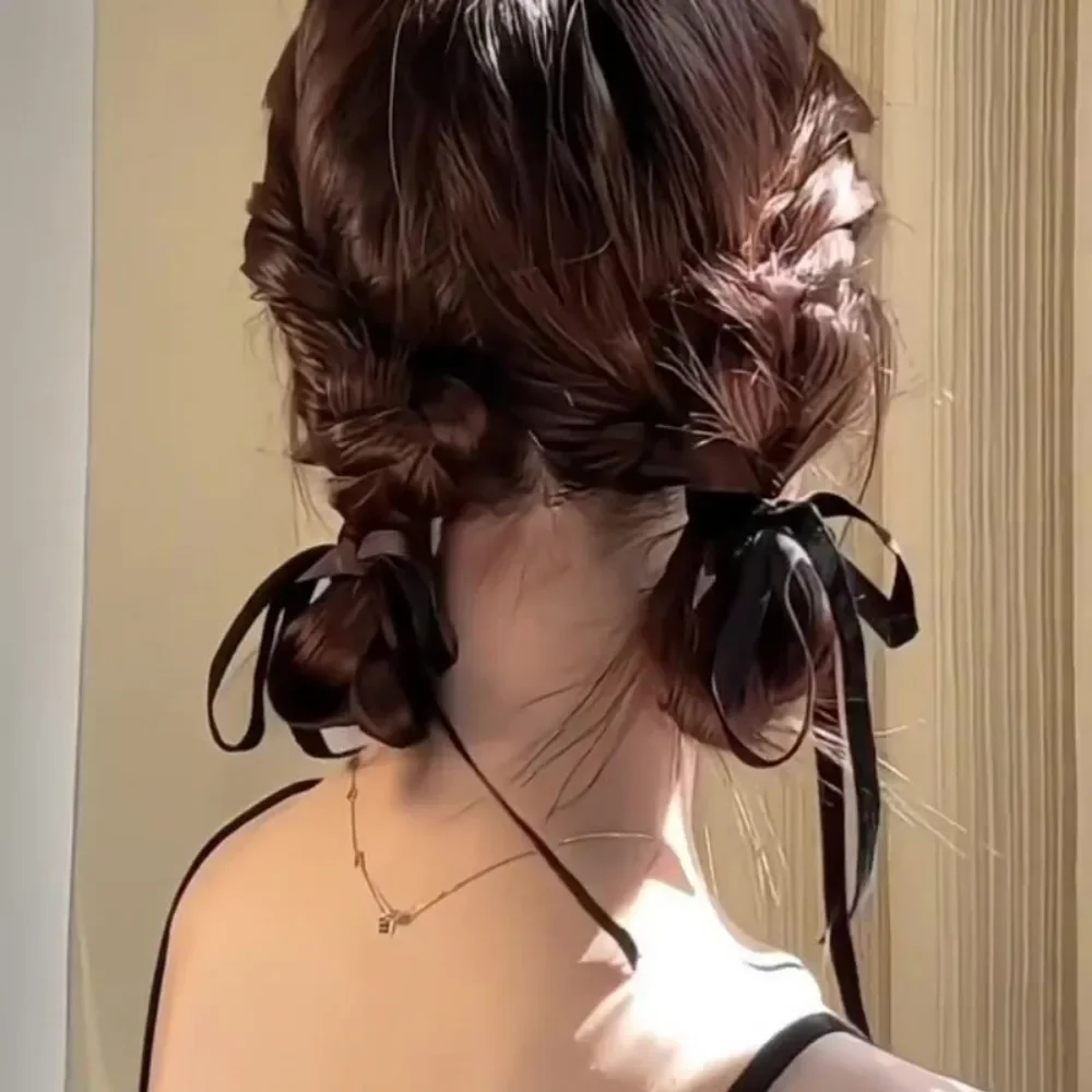 1 Pasang Wig Rambut Sanggul Sayang Pita Sanggul Sintetis Wig Sanggul Rambut Kepang Dasi Anak Perempuan