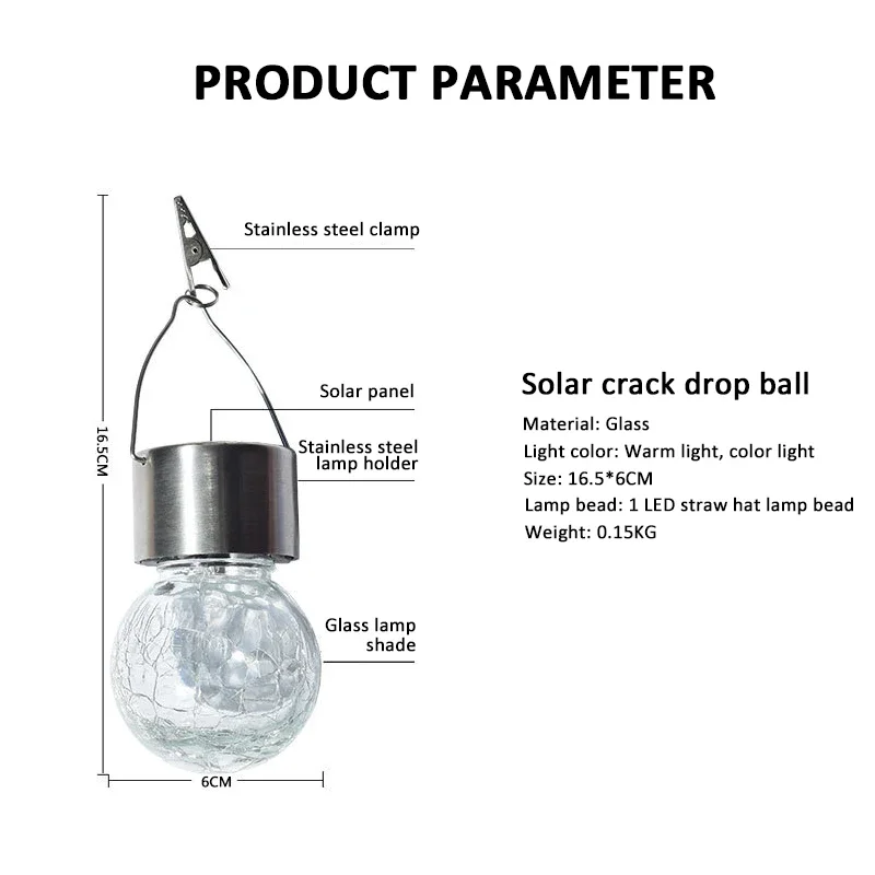 Solar LED Garden Lamp Glass Crack Ball Chandelier Lawn Christmas Garden Light Outdoor Tree Lantern Decoration Hanging Lights