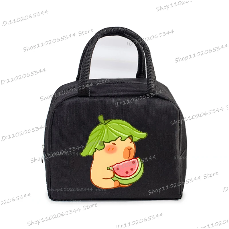 Canvas Lunch Bag Women Kids Capybara Bobo Tea Print Insulation Bags Cartoon Animal Capybara Pattern Lunch Tote Box For Teens