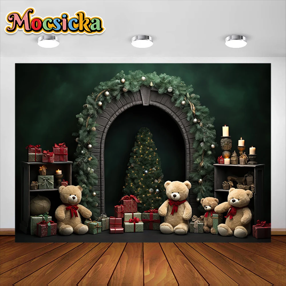 

Mocsicka Christmas Party Decoration Background XMAS Tree Toy Bears Gifts Children's Portrait Photography Studio Prop Banner