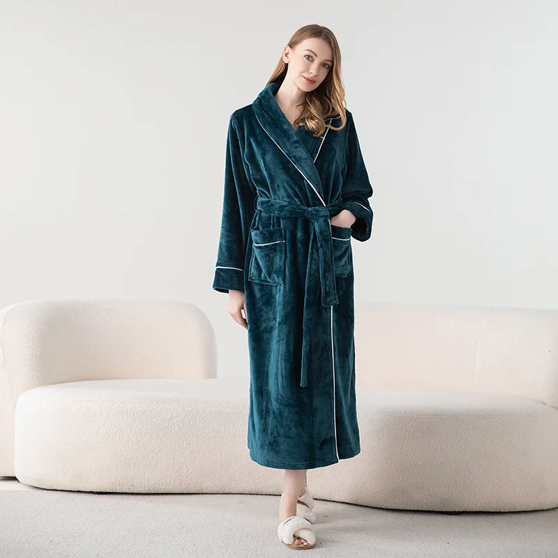 Oversize 3XL Winter Flannel Long Couple Robe Sleepwear Thick Warm Coral Fleece Bathrobe Gown Nightwear Loose Homewear Loungewear