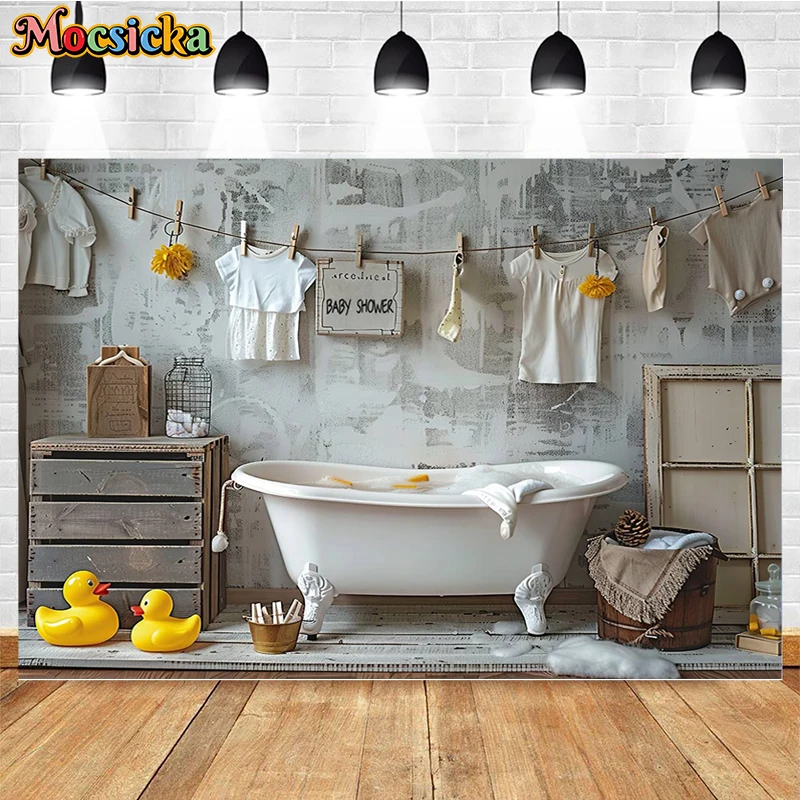 Mocsicka Photography Background Indoor Bathtub Yellow Duck Decor Newborn Shower Kids Portrait Backdrop Photo Studio