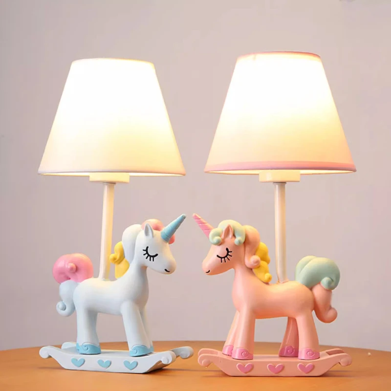 

Cute Children's Room Unicorn Table Lamps Blue Pink Pegasus Lamp Warm Princess Room Girl Bedroom Bedside Baby Room Table Lights