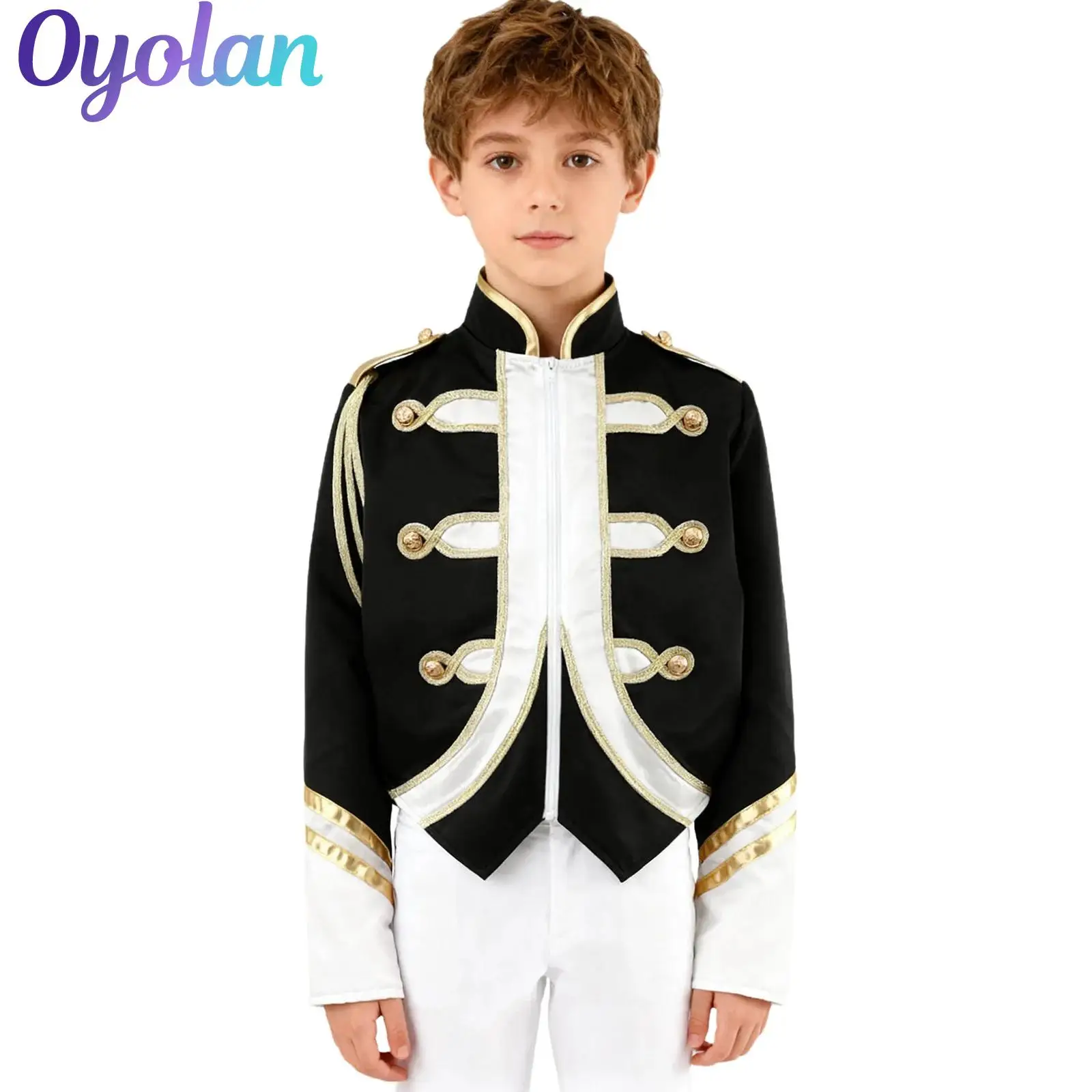 

Boys Circus Ringmaster Cosplay Costume Trumpet Honor Guard Team Long Sleeve Zip Up Coat Drum Uniform Marching Band Jacket Tops