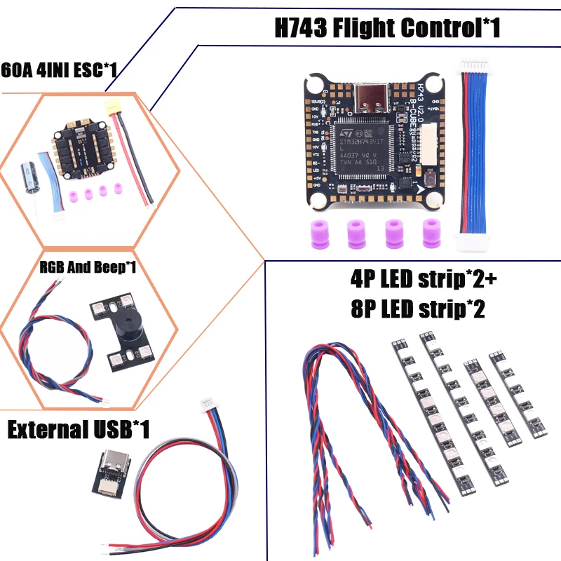RCtoSky F4V3S PLUS F722 F745 H743 التحكم في الطيران 45/60A 4INI ESC رف الطائرة بدون طيار FPV سباق الطائرة بدون طيار كوادكوبتر حرة LED