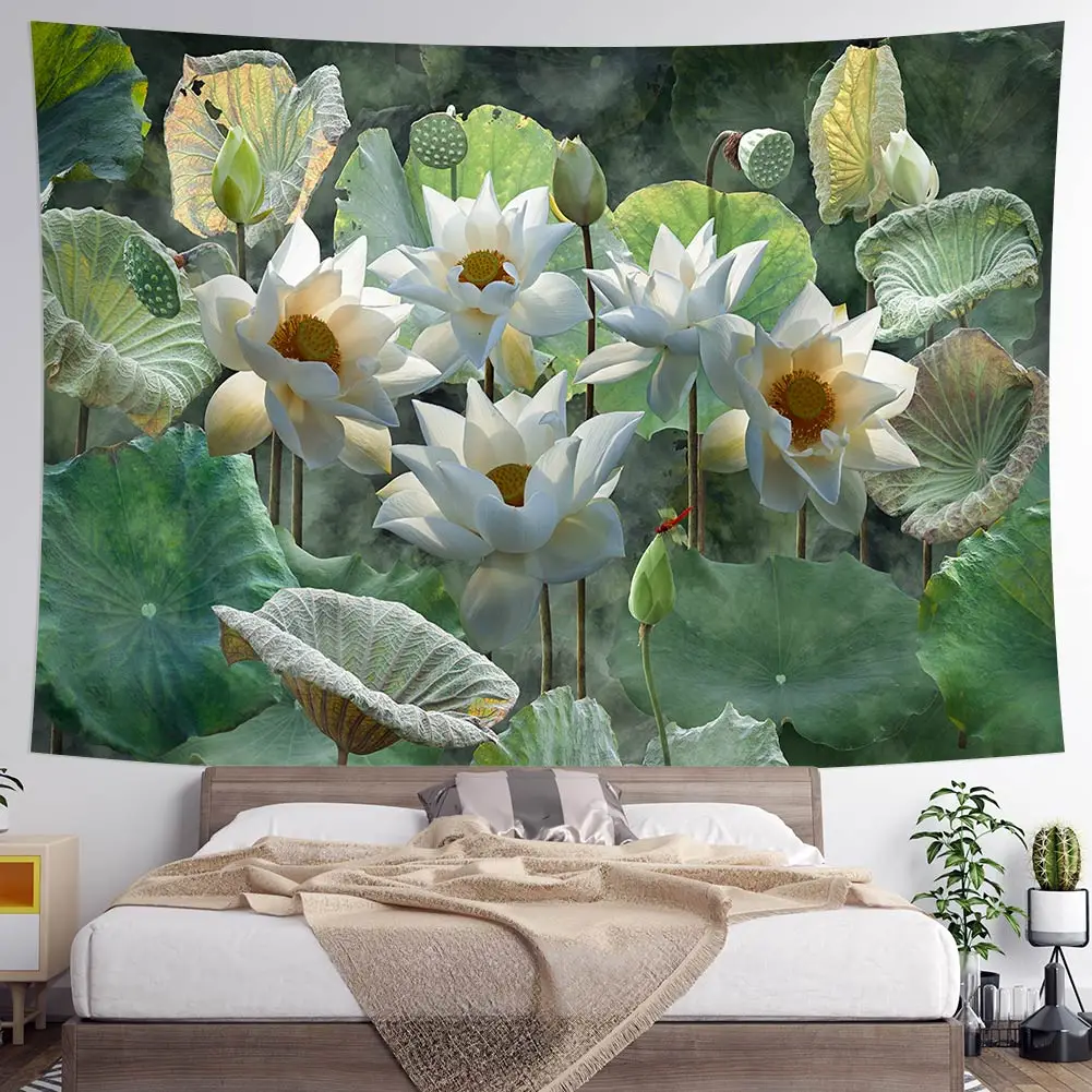 Home Decor Summer Style Wall Hanging Tapestry Lotus Print Polyester  Living Room Bedroom Background Fabric tapiz