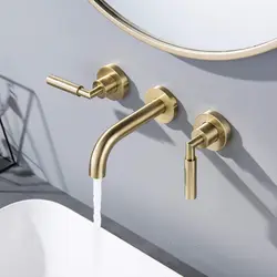Brushed Gold Wall Mounted Bathroom Faucets Matte Black Double Handles Basin Faucet Hot & Cold Water Mixer Luxury Vanity Tap