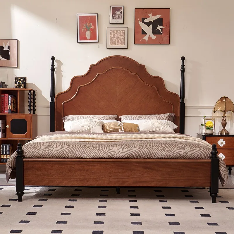 

Каркас кровати из цельного дерева во французском стиле ретро, американский креативный высококачественный двуспальная кровать, минималистичный дизайн, мебель для спальни Cama De Casal FYBB