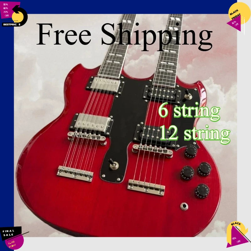 Intermediate Red Double-Neck SGS Electric Guitar 6 String 12 String Dual Humbucker Pickups Gift  Rock Lovers Pro-Level Guitar