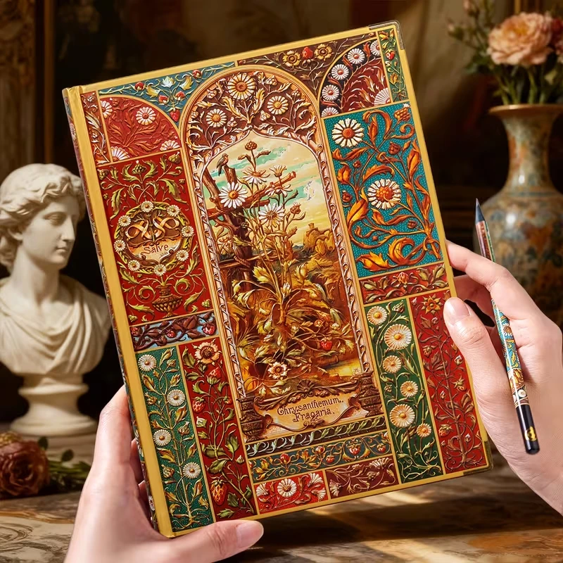 Image of B5-Format, 164 Seiten, Vintage-Blumenmuster Hardcover-Aquarellskizzenbuch, inklusive Zeichenpapier, goldgeprägte Kanten, Kunstnotizbuch; perfekt zum Aufzeichnen von Inspirationen, geeignet für