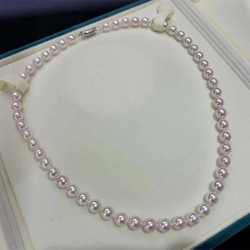 

7-8mm Seawater Akoya Pearl Necklace Pure Natural Light Pink Seawater Pearls with S925 Silver Accessories Necklace Jewelry